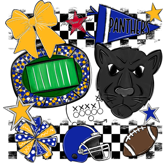 Panthers Checkers Mascot Spirit Design-Royal Blue-Yellow