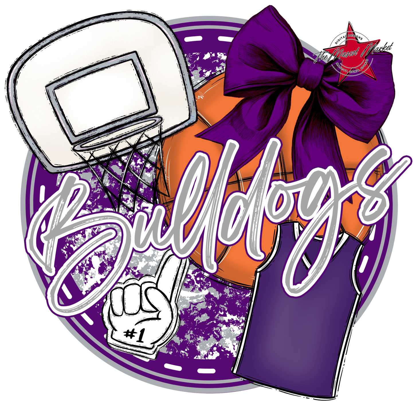 Bulldogs Circle Basketball Design-Purple-Grey