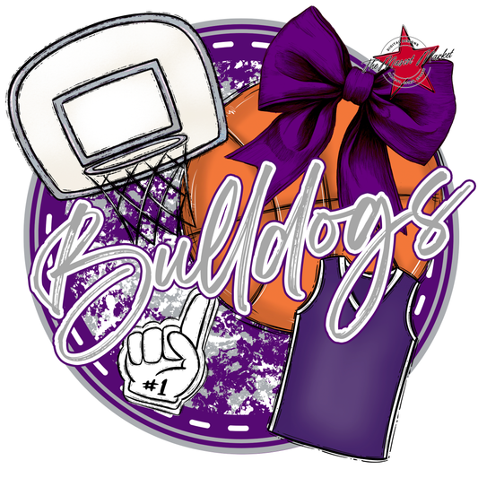 Bulldogs Circle Basketball Design-Purple-Grey