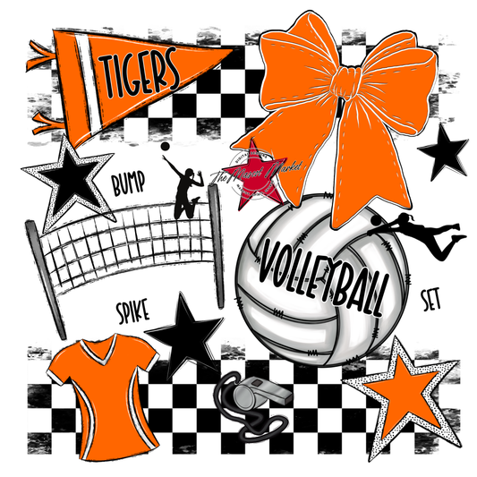 Tigers Checkers Volleyball Spirit Design-Orange