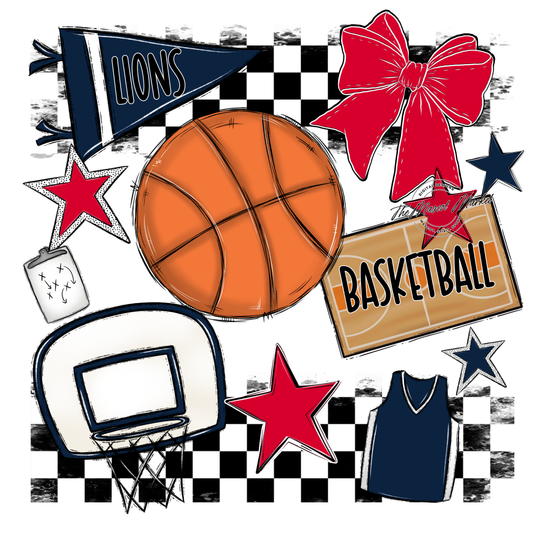 Lions Checkers Basketball Spirit Design-Navy-Red