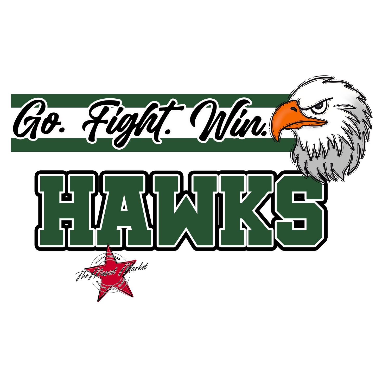Hawks Go Fight Win Mascot Lines-Green