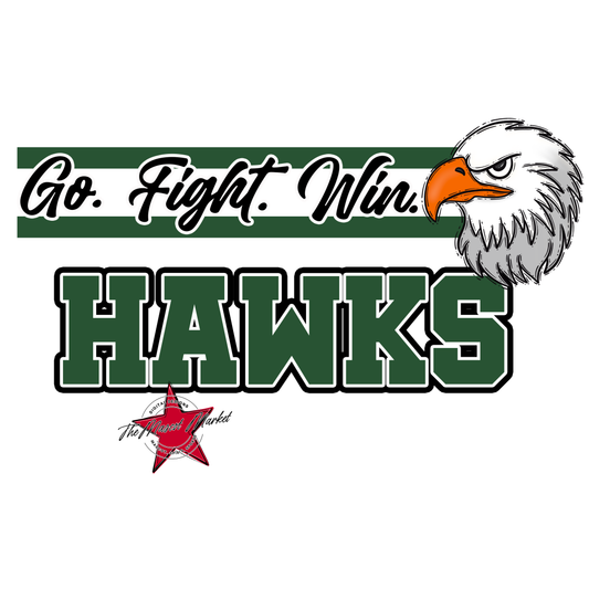 Hawks Go Fight Win Mascot Lines-Green