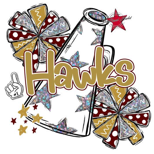 Hawks Alpha Megaphone Design-Maroon-Gold
