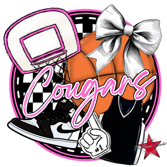 Cougars Circle Basketball Design-Baby Pink