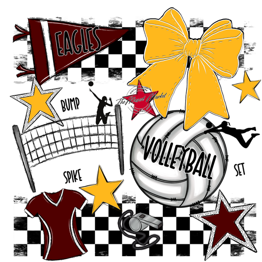 Eagles Volleyball Checkers Design-Maroon-Yellow