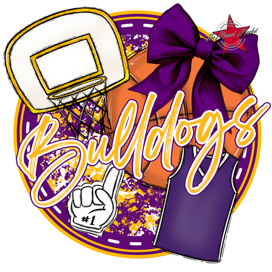 Bulldogs Circle Basketball Design-Purple-Yellow