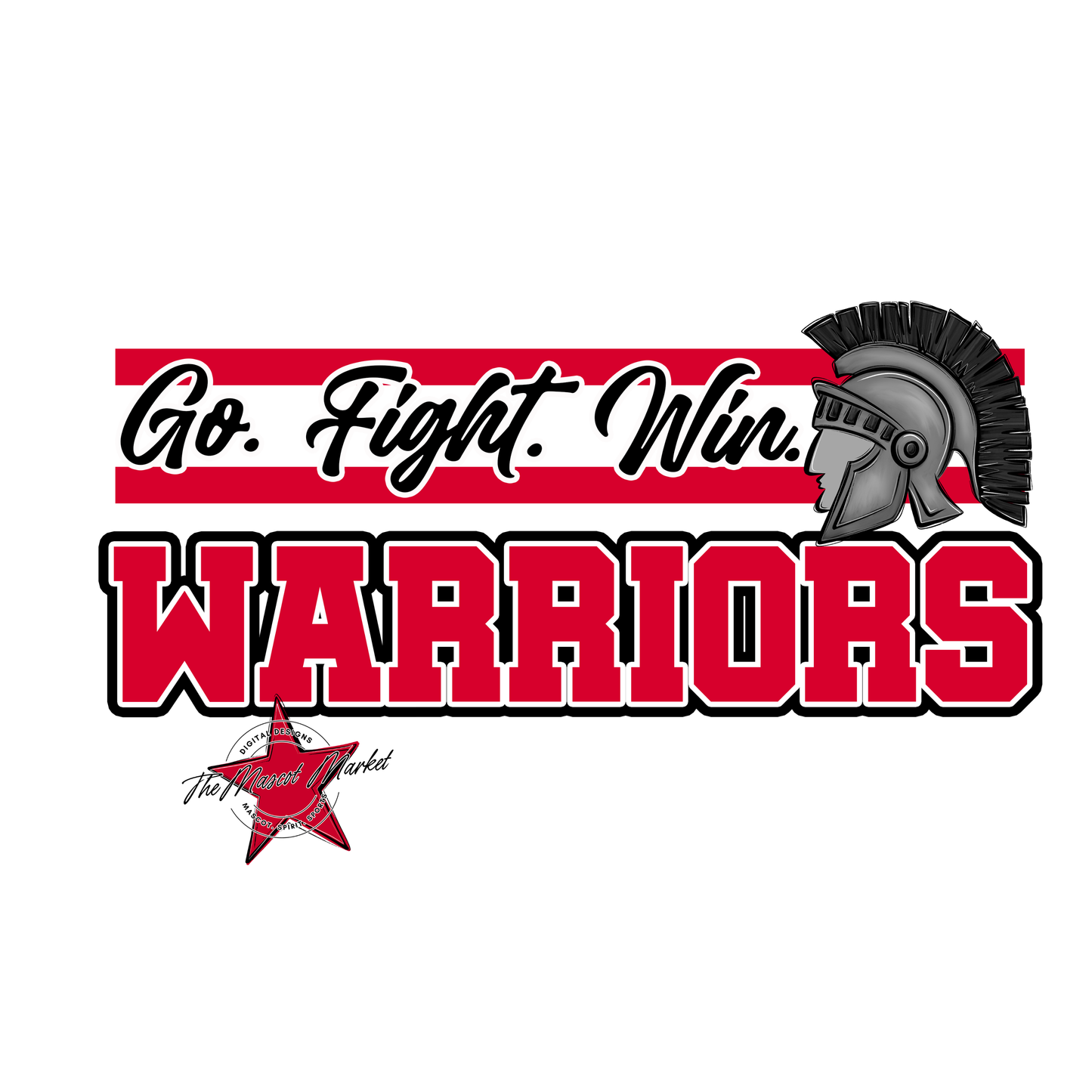 Warriors Go Fight Win Mascot Lines-Red