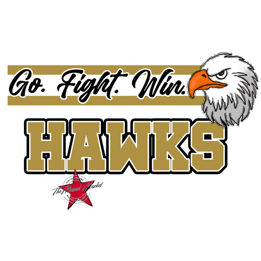 Hawks Go Fight Win Mascot Lines-Gold