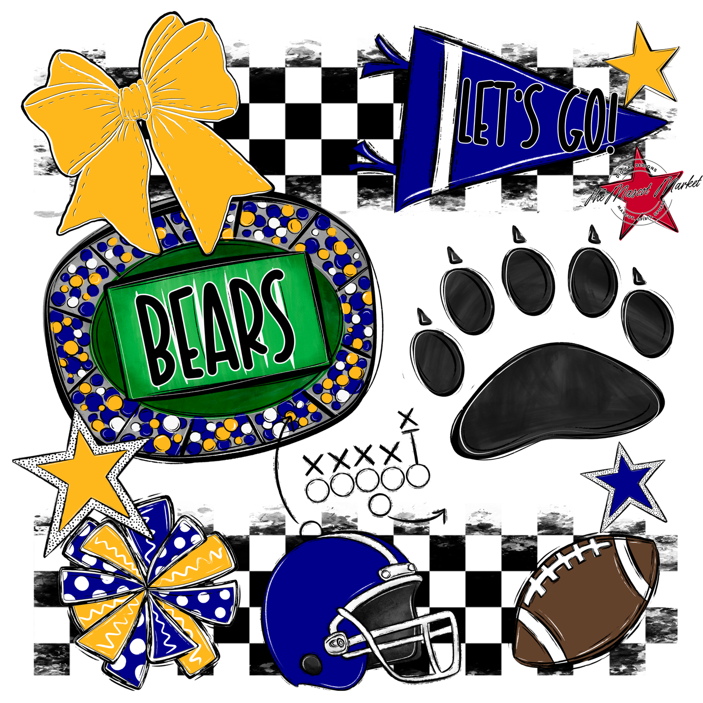 Bears Checker Spirit Design w Paw-Blue-Yellow