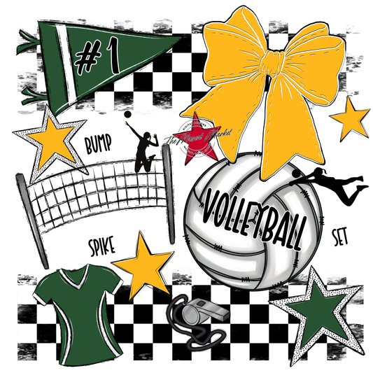 Volleyball Checkers Spirit Design-Green-Yellow
