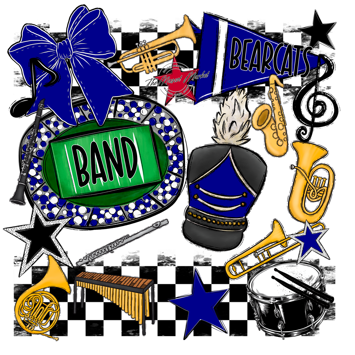Bearcats Band Checkers Design-Blue