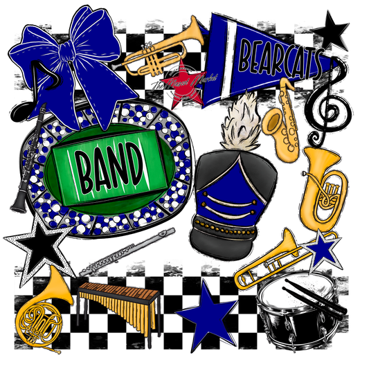 Bearcats Band Checkers Design-Blue
