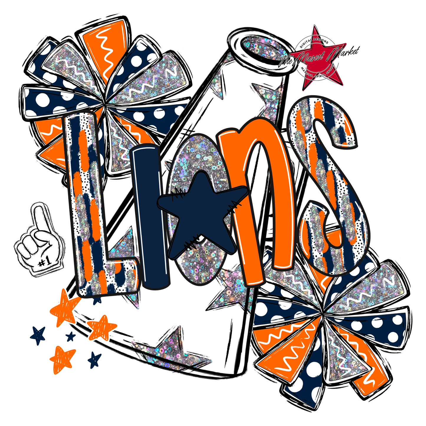 Lions Cheer Megaphone Scrape-Navy-Orange