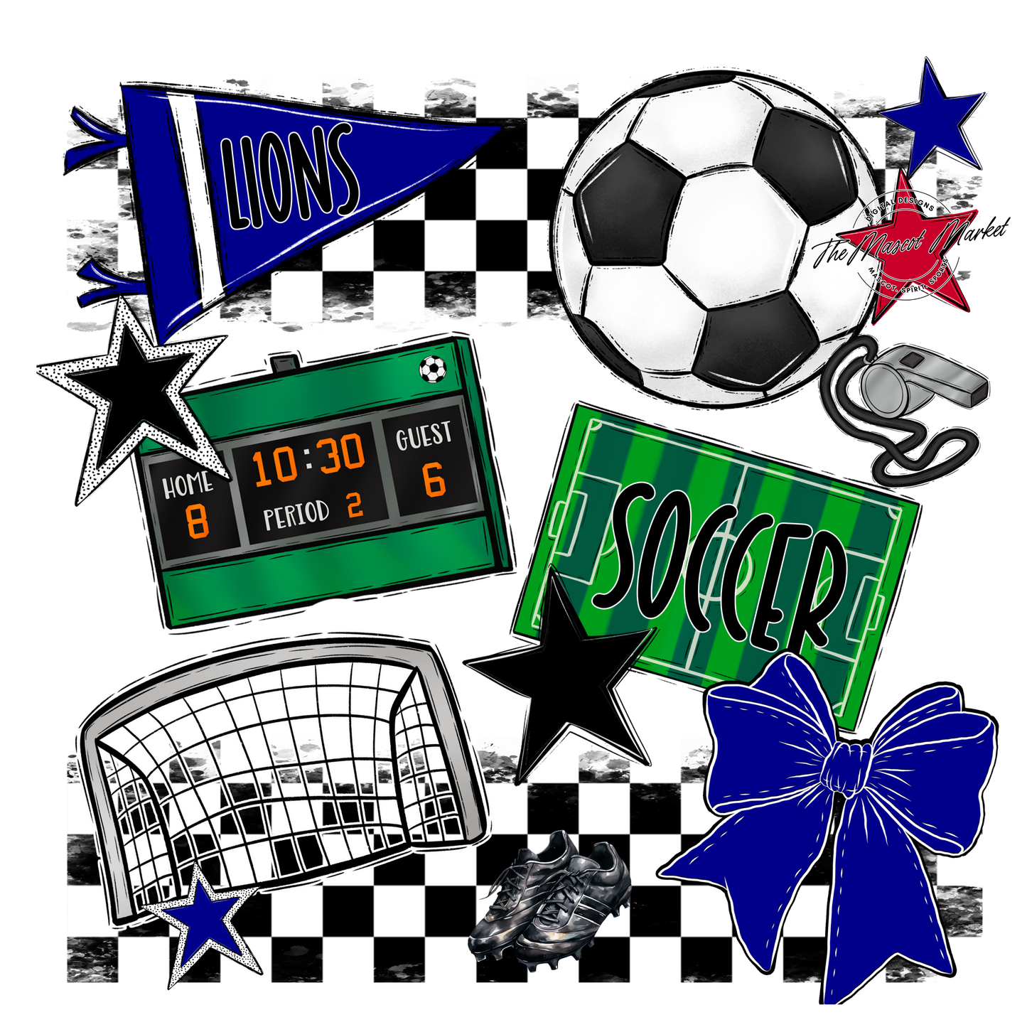 Lions Checkers Soccer Spirit Design-Blue