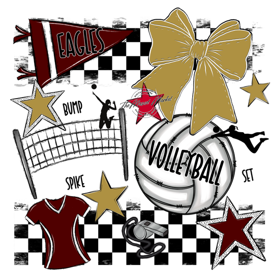 Eagles Volleyball Checkers Design-Maroon-Gold
