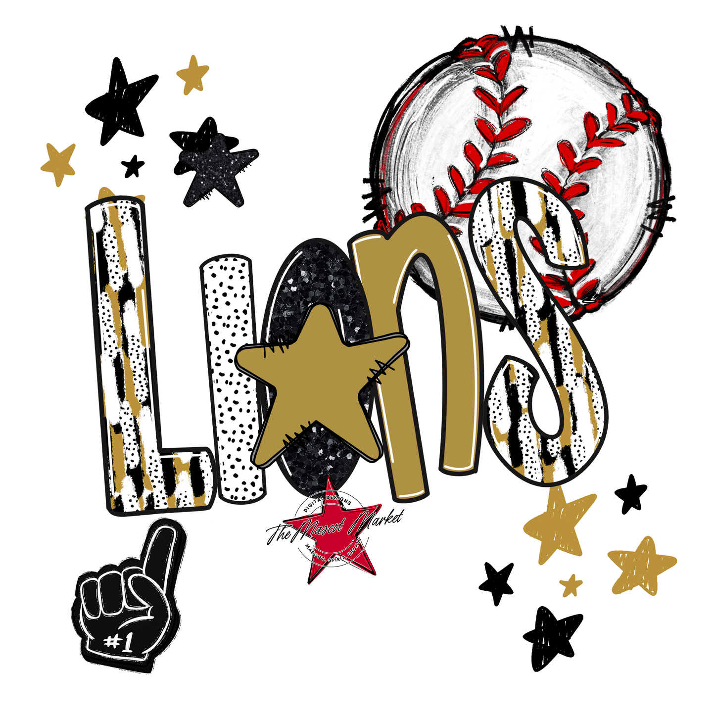 Lions Baseball Scrape-Gold