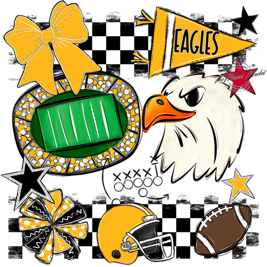 Eagles Checkers Mascot Spirit Design-Yellow