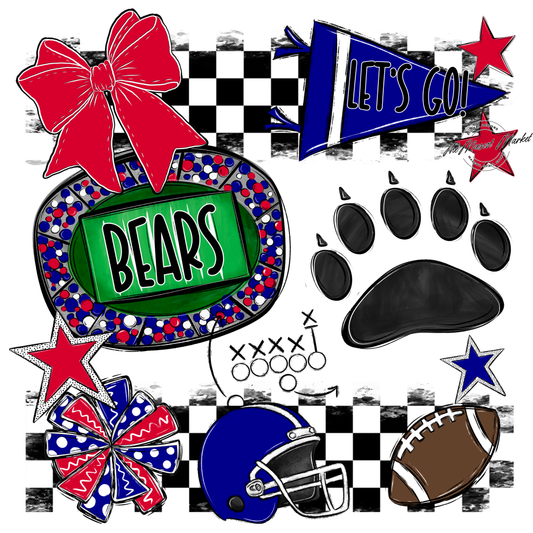 Bears Checker Spirit Design w Paw-Blue-Red