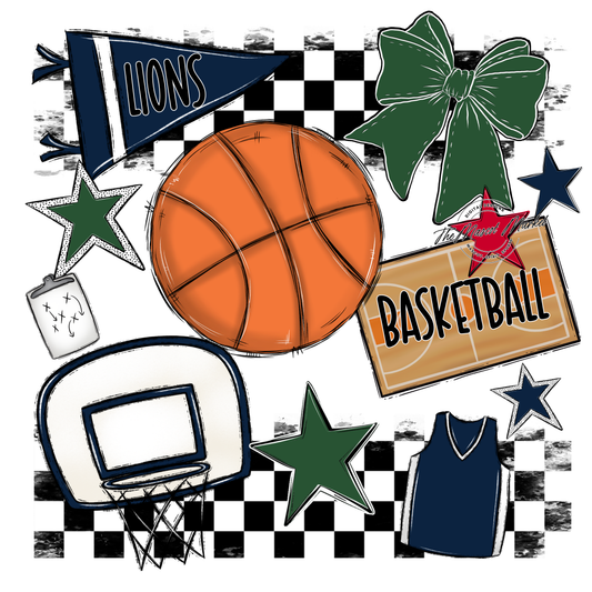 Lions Checkers Basketball Spirit Design-Navy-Green