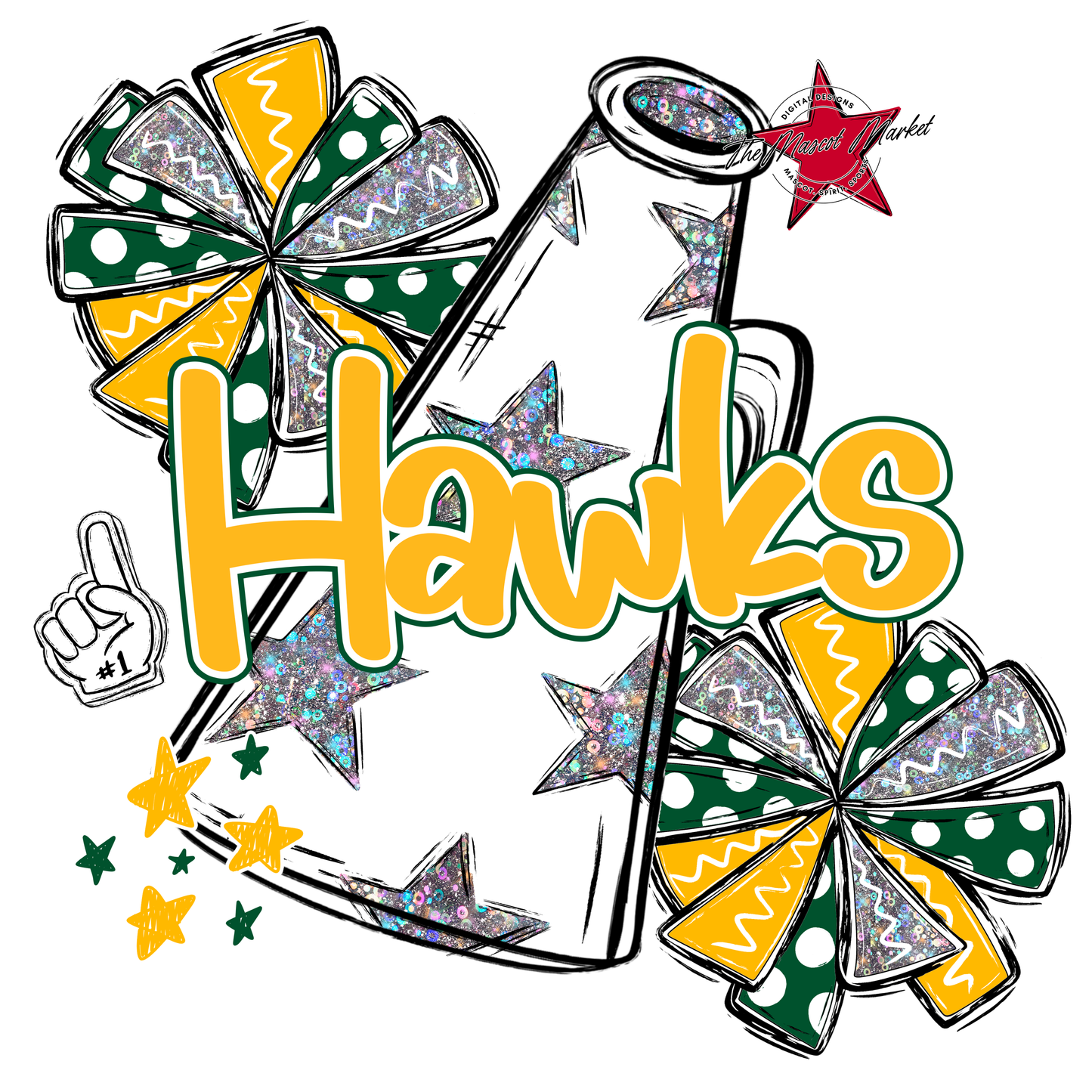 Hawks Alpha Megaphone Design-Green-Yellow