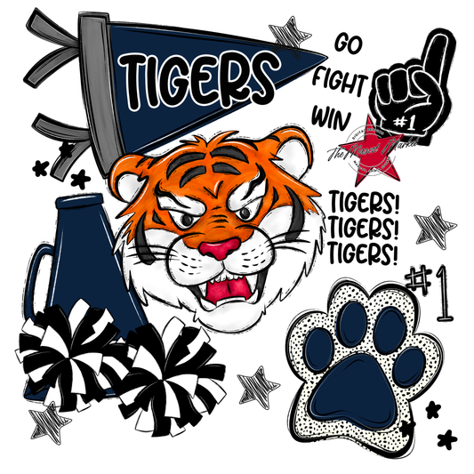 Tigers Mascot Spirit Design 2-Navy