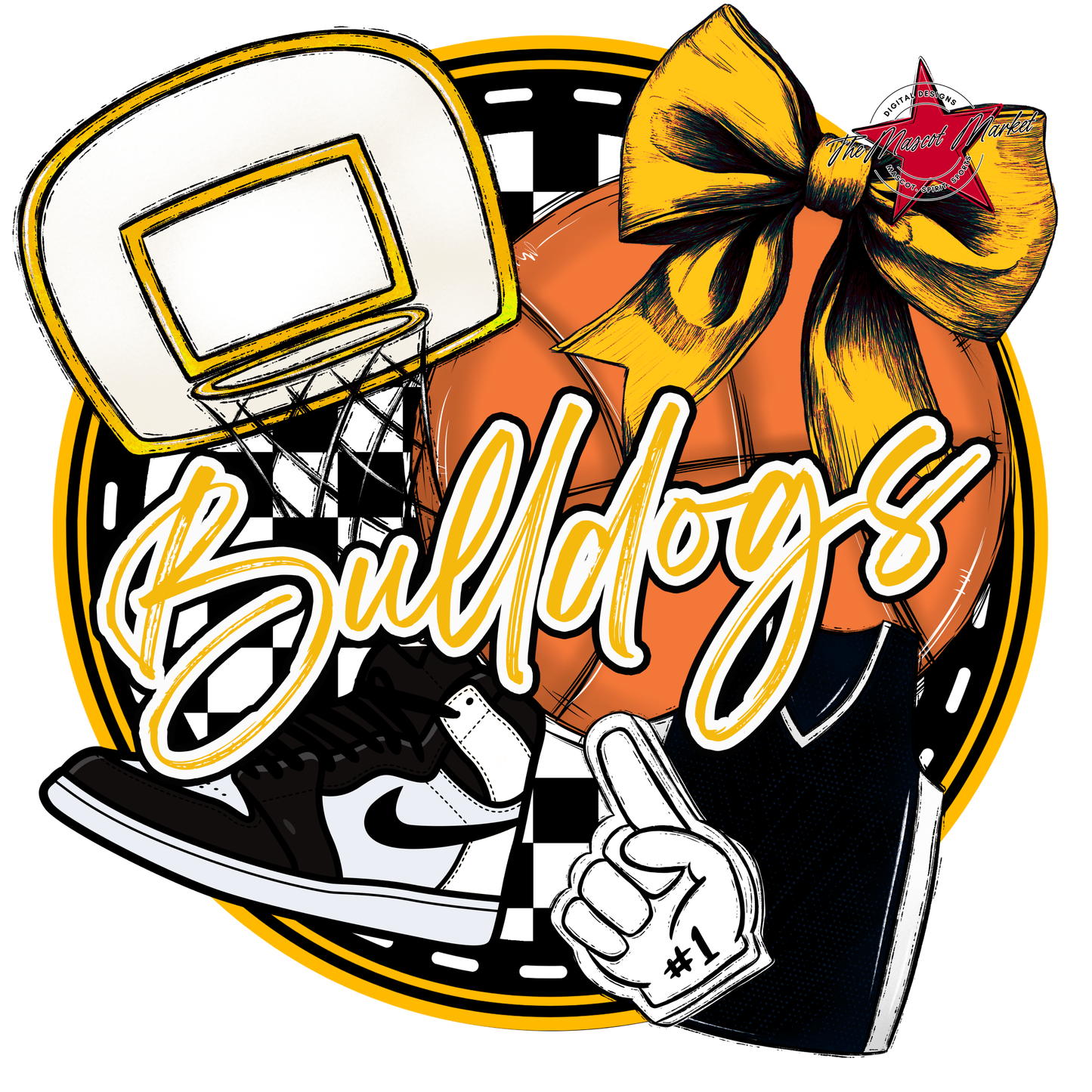 Bulldogs Circle Basketball Design-Yellow