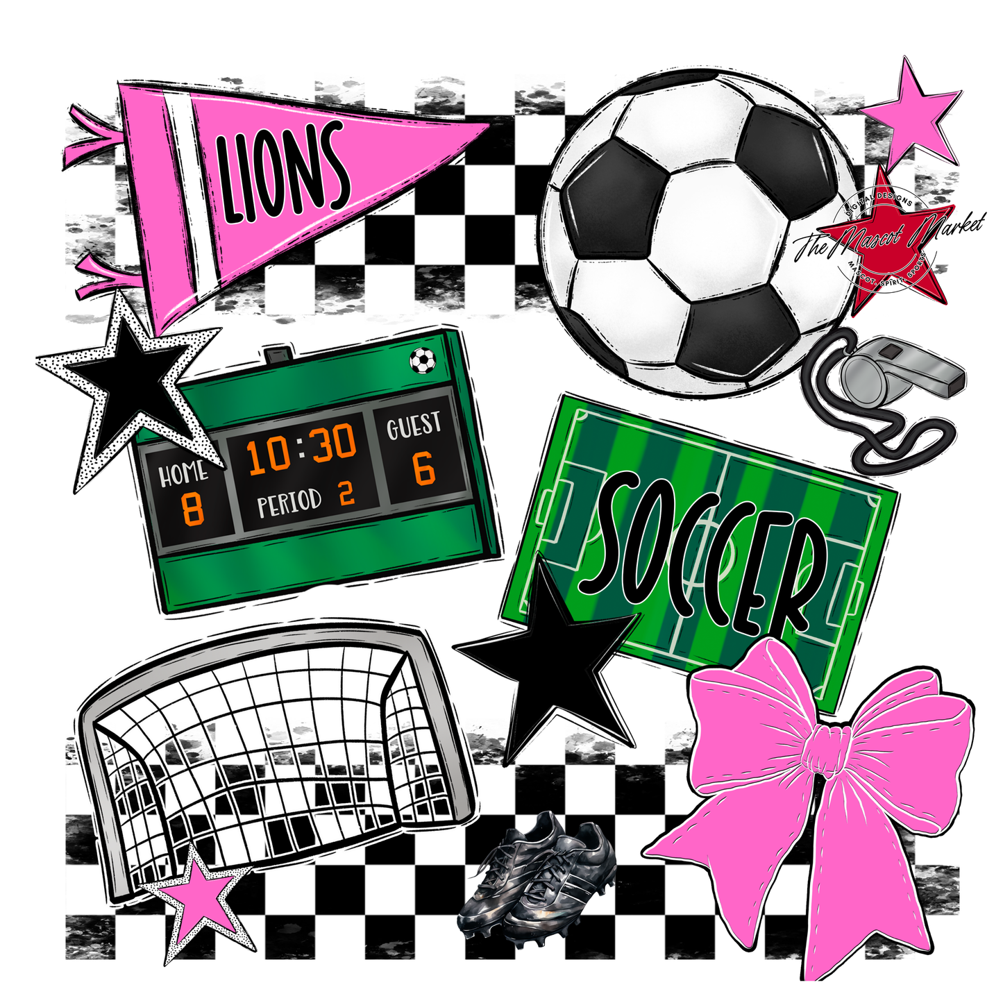 Lions Checkers Soccer Spirit Design-Baby Pink