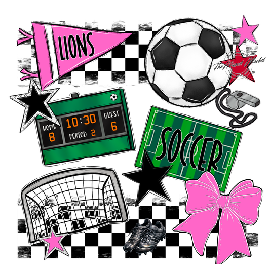 Lions Checkers Soccer Spirit Design-Baby Pink