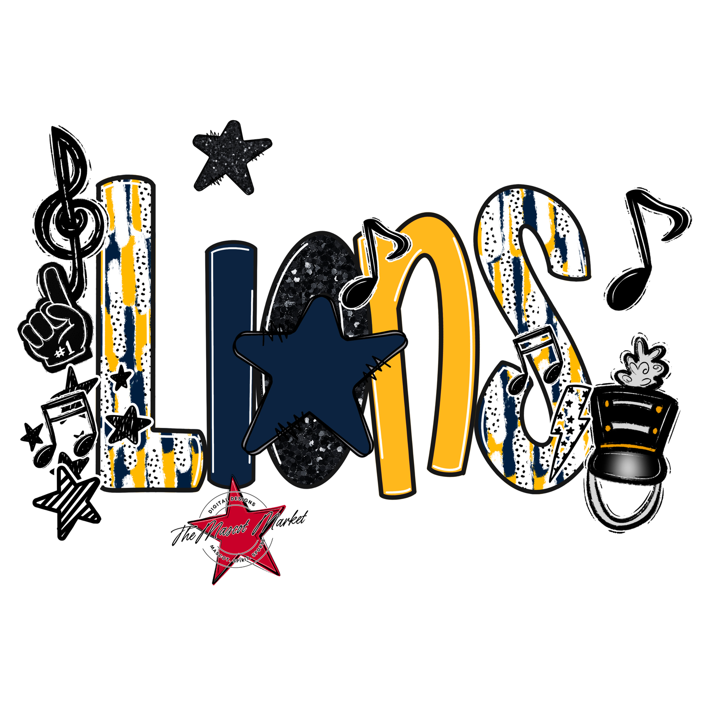 Lions Band Scrape-Navy-Yellow