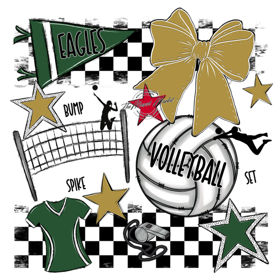 Eagles Volleyball Checkers Design-Green-Gold
