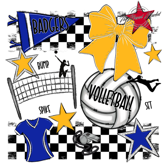 Badgers Volleyball Checkers Design-Blue-Yellow