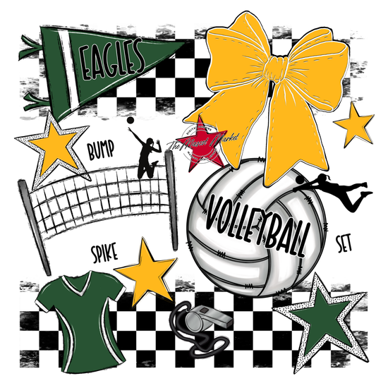 Eagles Volleyball Checkers Design-Green-Yellow
