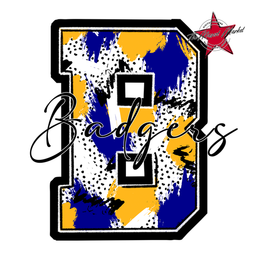 Badgers Alpha Paint Splat Design-Blue-Yellow