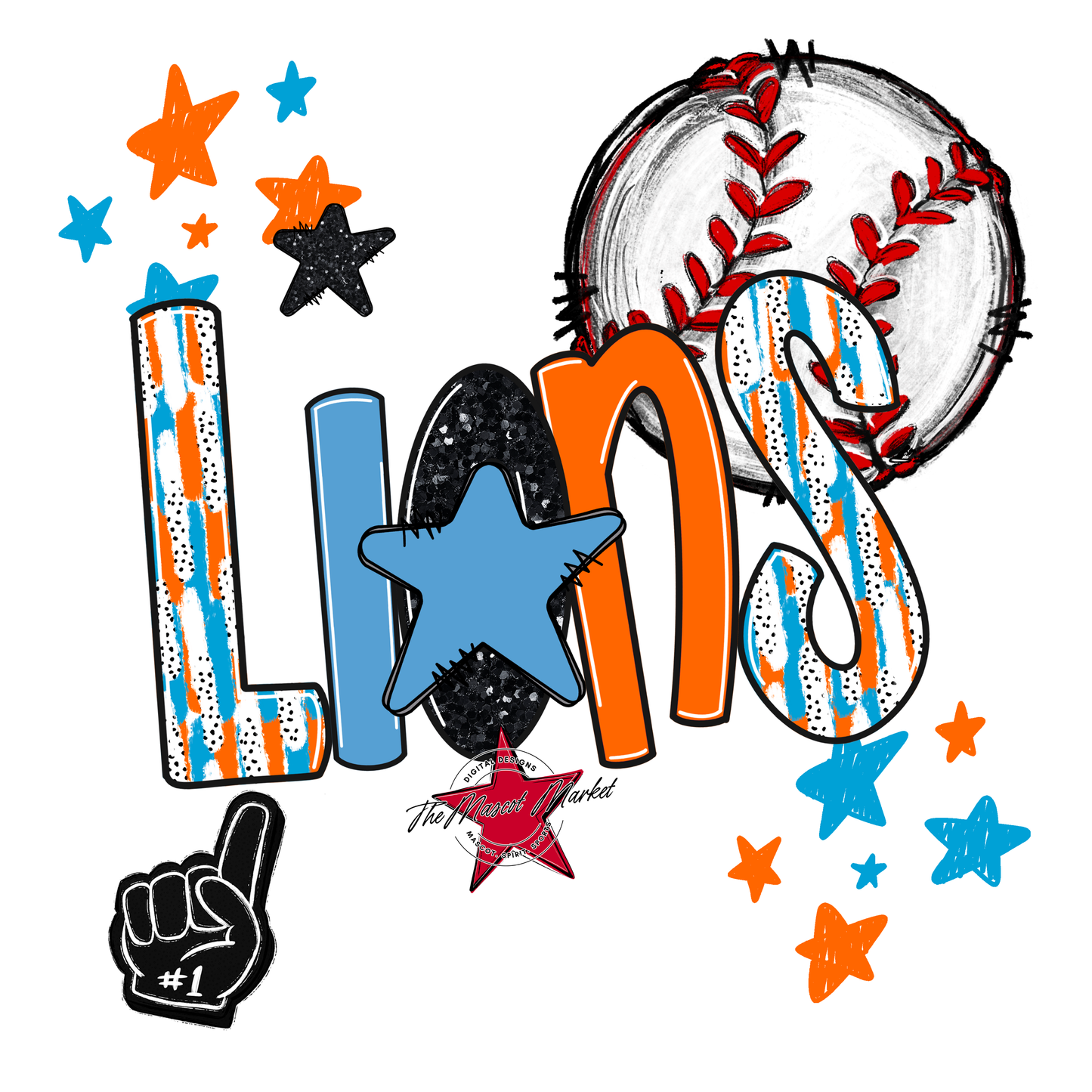 Lions Baseball Scrape-Carolina Blue-Orange