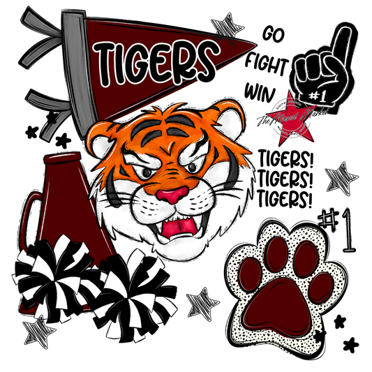 Tigers Mascot Spirit Design 2-Maroon