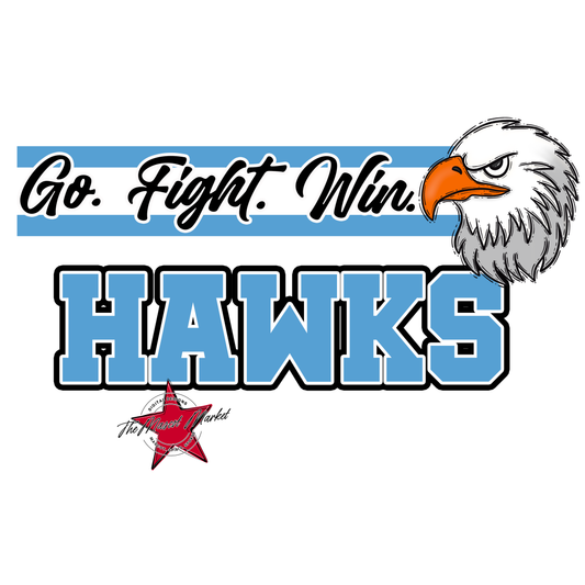 Hawks Go Fight Win Mascot Lines-Carolina Blue