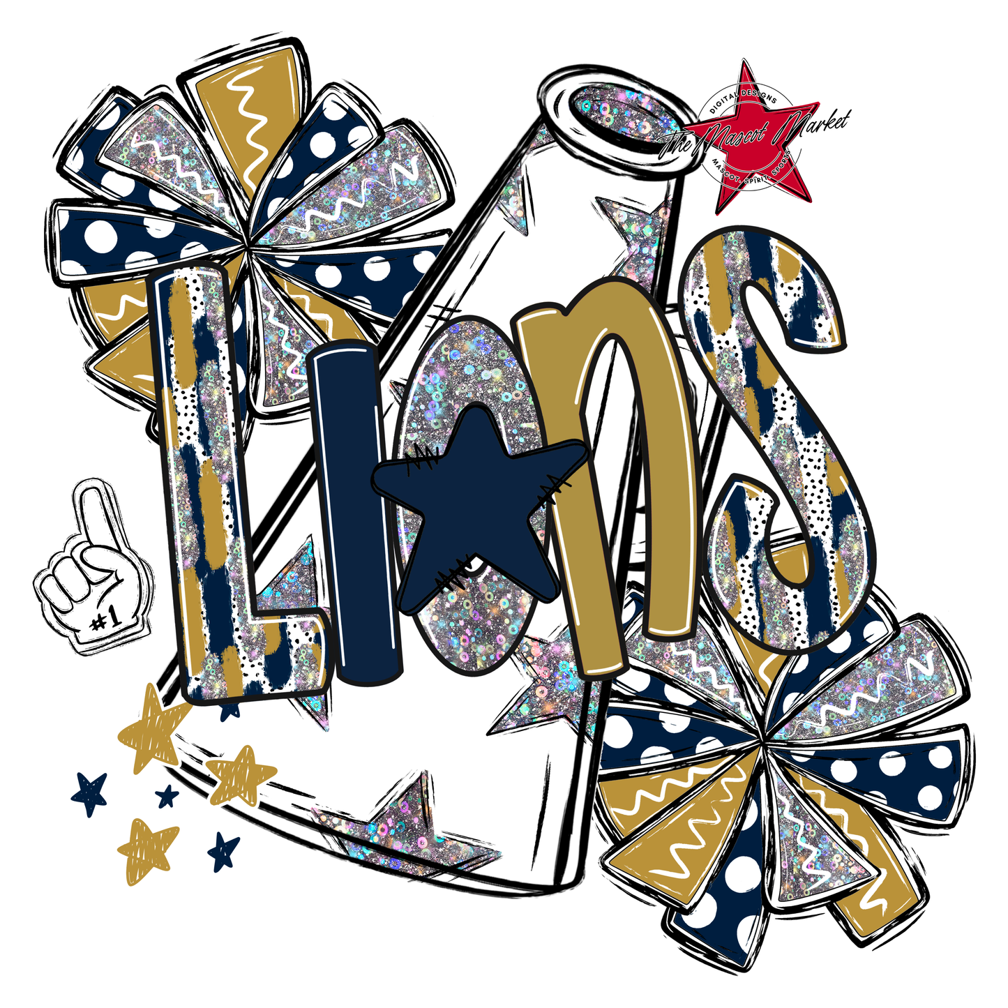 Lions Cheer Megaphone Scrape-Navy-Gold