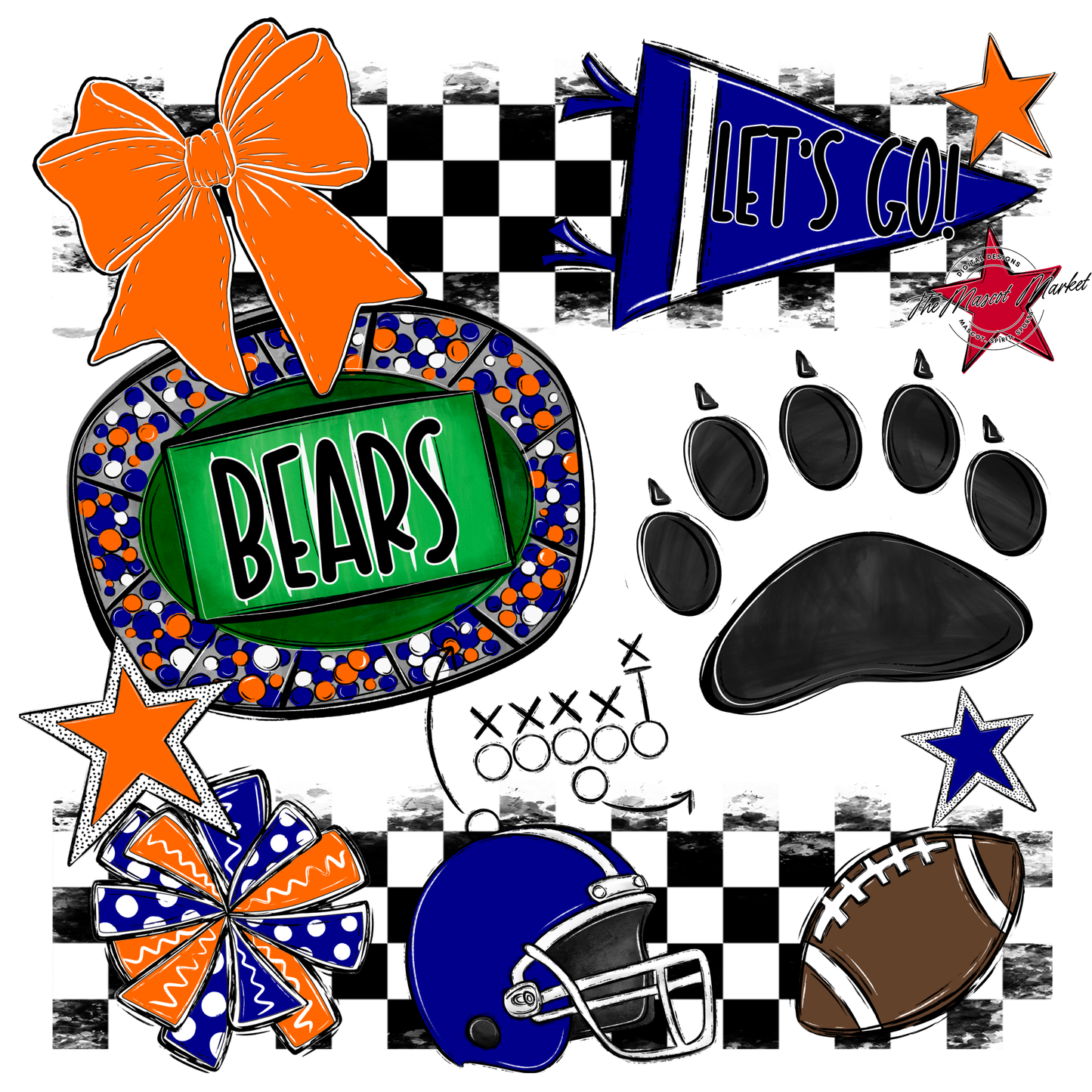 Bears Checker Spirit Design w Paw-Blue-Orange