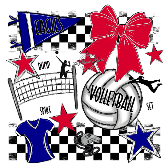 Eagles Volleyball Checkers Design-Carolina Blue-Red