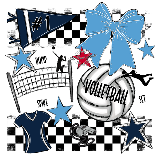 Volleyball Checkers Spirit Design-Navy-Carolina Blue
