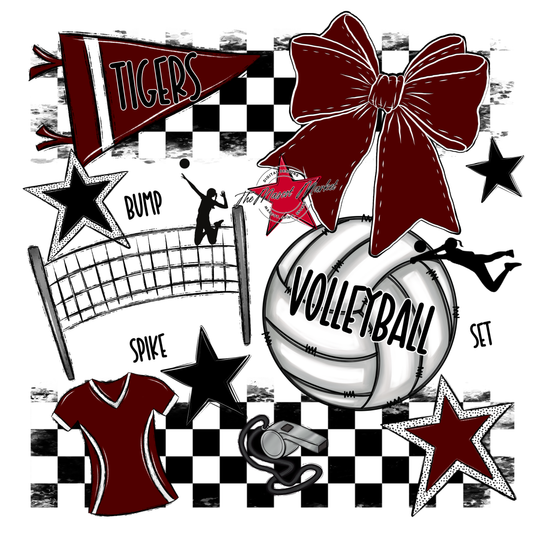 Tigers Checkers Volleyball Spirit Design-Maroon
