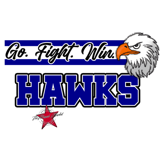 Hawks Go Fight Win Mascot Lines-Blue