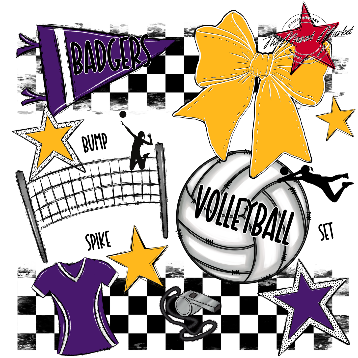 Badgers Volleyball Checkers Design-Purple-Yellow