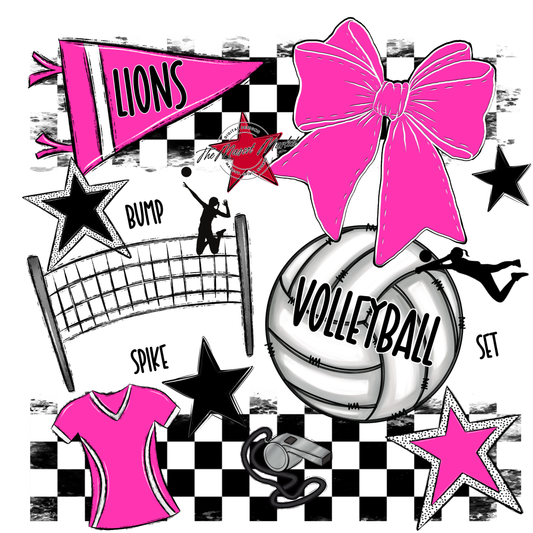 Lions Checkers Volleyball Spirit Design-Pink