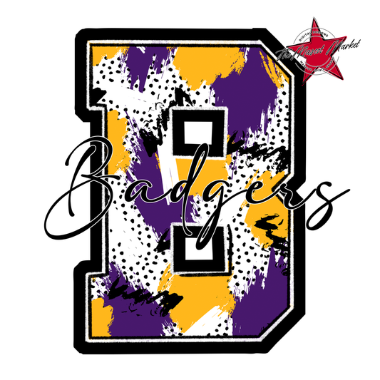 Badgers Alpha Paint Splat Design-Purple-Yellow