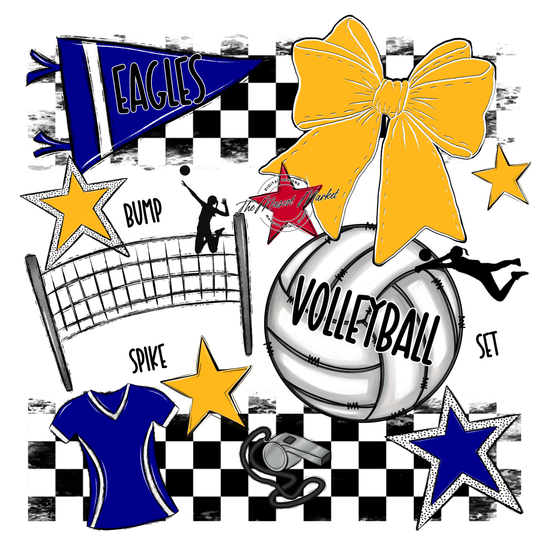 Eagles Volleyball Checkers Design-Blue-Yellow