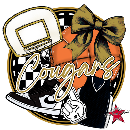 Cougars Circle Basketball Design-Gold