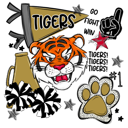 Tigers Mascot Spirit Design 2-Gold