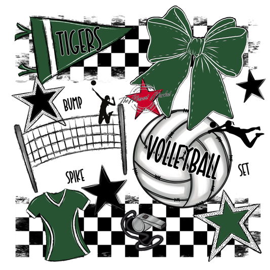 Tigers Checkers Volleyball Spirit Design-Green
